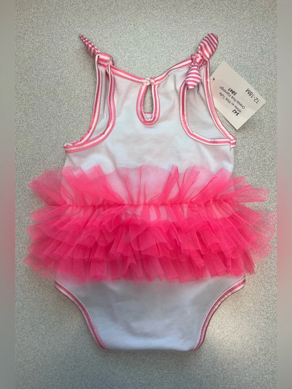 NWT Flamingo Tutu Bodysuit Baby Girl 12-18 Month Ruffle Bow Sleeveless Tropical